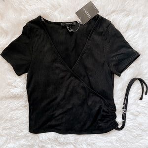Black Cinched Side Wrap Top